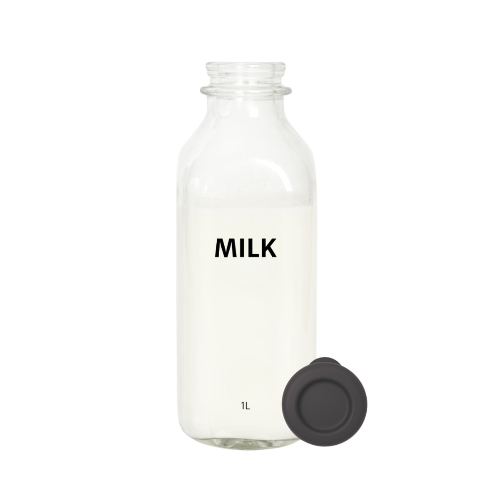 JarSaver® 34-oz Clear Glass Milk Bottle with Silicone Lid | 48mm Diameter