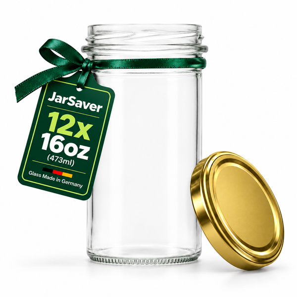 JarSaver 16oz // 473ml Mason Jars with TO82 Lids – Made in Germany