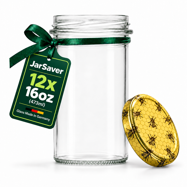 JarSaver 16oz // 473ml Mason Jars with TO82 Lids – Made in Germany