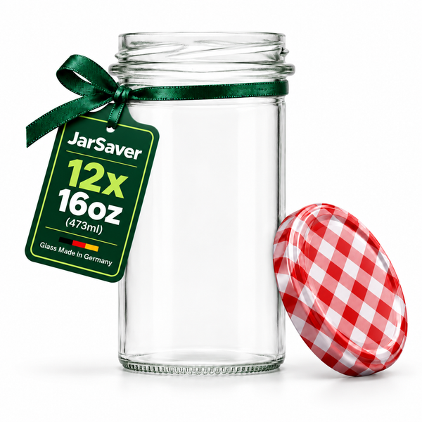 JarSaver 16oz // 473ml Mason Jars with TO82 Lids – Made in Germany